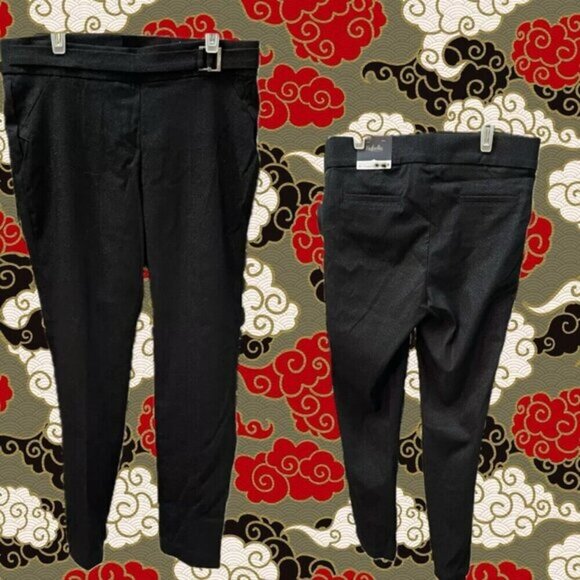Rafaella 10 Metallic Black Elastic Waist Faux Belt Detail Comfort Pull- On Pants - Picture 1 of 5